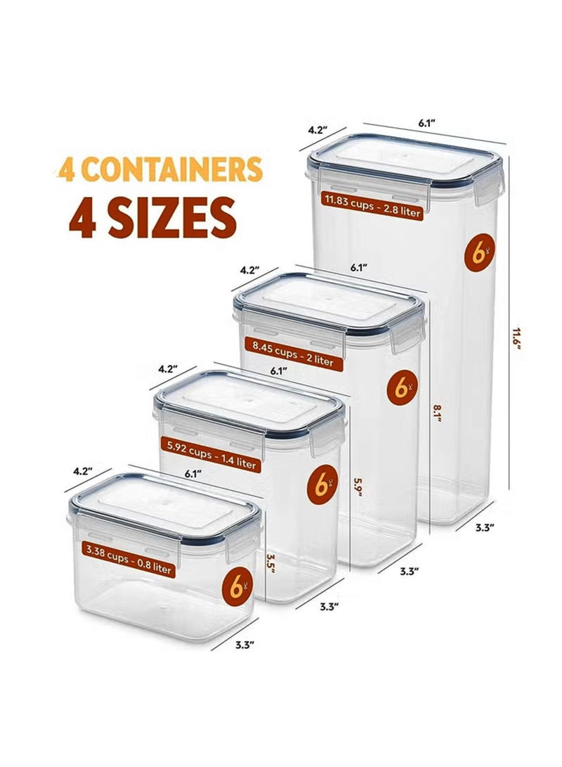توشيونيكس مجموعة من 4 حاويات تخزين محكمة الإغلاق سهلة القفل T114571 | حاويات خالية من مادة BPA للحبوب والأرز والحبوب مع صنبور صب | صناديق تخزين مقاومة للرطوبة لمطبخ المؤن (0.8 لتر - 2.8 لتر) - Image 2