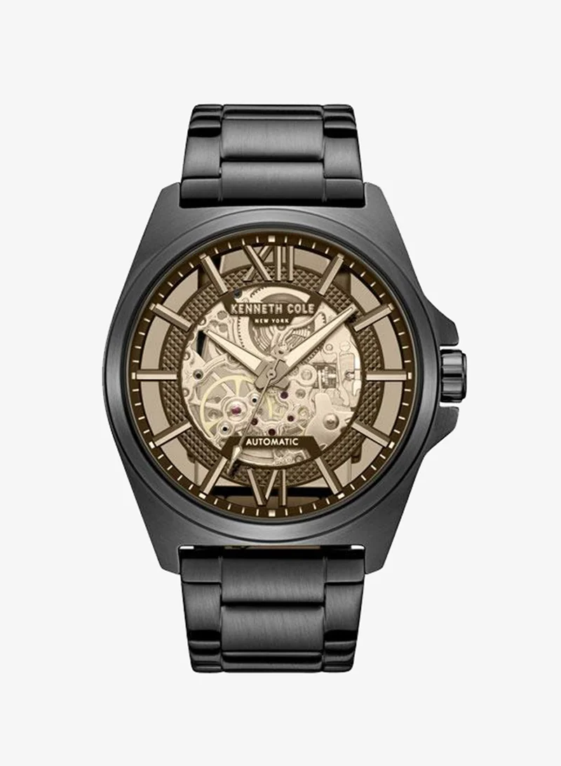Kenneth Cole New York Pelham Bay Men's 44mm Automatic Watch with Black Dial & Stainless Steel Bracelet