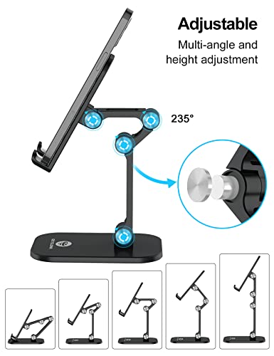OCYCLONE Phone Stand, Adjustable Height and Angle Foldable Cell Phone Stand Holder for Desk, Taller iPhone Stand Compatible with 4.7"-13" Smartphones iPad Tablet, Black - Image 2