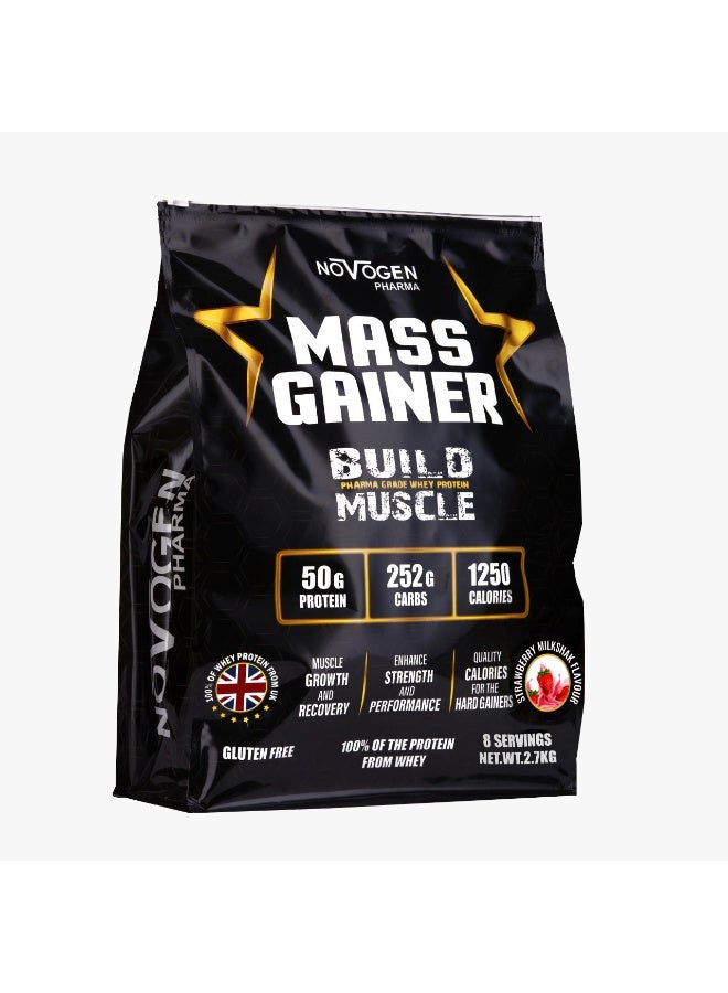 Novogen Mass gainer 2.7 KG- 8 Servings-Strawberry Milkshake - Image 1