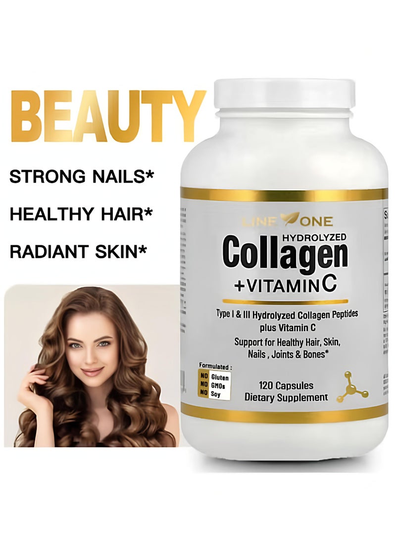 LINE ONE Collagen+Vitamin C Beauty Hair And Nails Vitamins For Women Collagen Up Skin Whitening 120 Capsules - Image 1