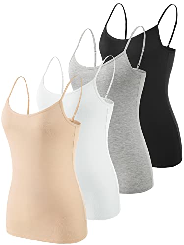 Vislivin Women's Basic Solid Camisole Adjustable Spaghetti Strap Tank Top Black/Gray/White/Beige S - Image 1