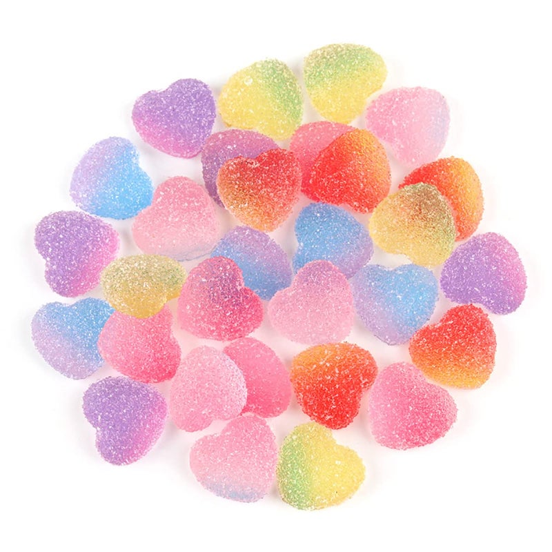 iSuperb 60pcs Slime Charms Mixed Candy Resin Cabochon Love Heart Mini Sweet Candy Model Epoxy Resin Jewelry DIY Slime Accessories for Scrapbooking Crafts HeartShape