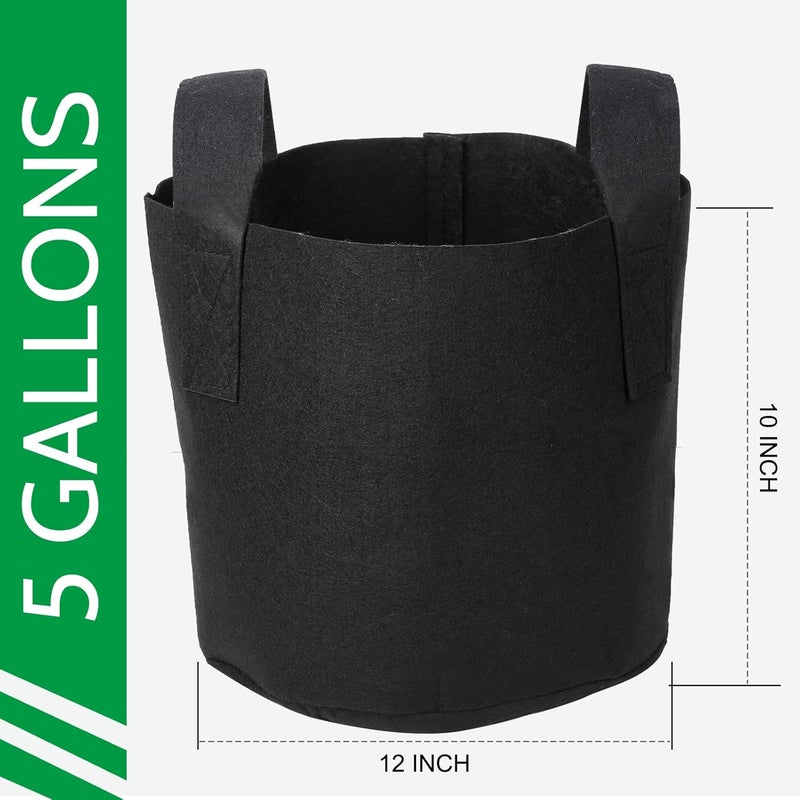 JERIA 12-Pack 5 Gallon, Vegetable/Flower/Plant Grow Bags, Aeration Fabric Pots with Handles (Black), Come with 12 Pcs Plant Labels - Image 2