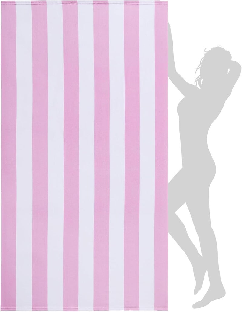 WILFA Extra Large Beach Towel - Oversized Mircofiber Beach Towel 40'' x 70'', XL Striped Lightweight Pool Towel, Big Cabana Swim Travel Towel for Adults Mens Women,Pink - Image 1