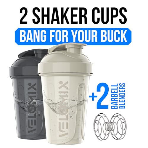 VELOMIX 2 Pack 20 oz Protein Shaker Bottles for Protein Mixes 2x Wire Whisk Leak Proof Shaker Cups for Protein Shakes and Pre Workout Protein Shaker Bottle Pack GrayWhite - Image 5