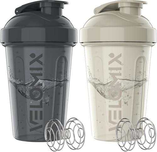 VELOMIX 2 Pack 20 oz Protein Shaker Bottles for Protein Mixes 2x Wire Whisk Leak Proof Shaker Cups for Protein Shakes and Pre Workout Protein Shaker Bottle Pack GrayWhite - Image 2