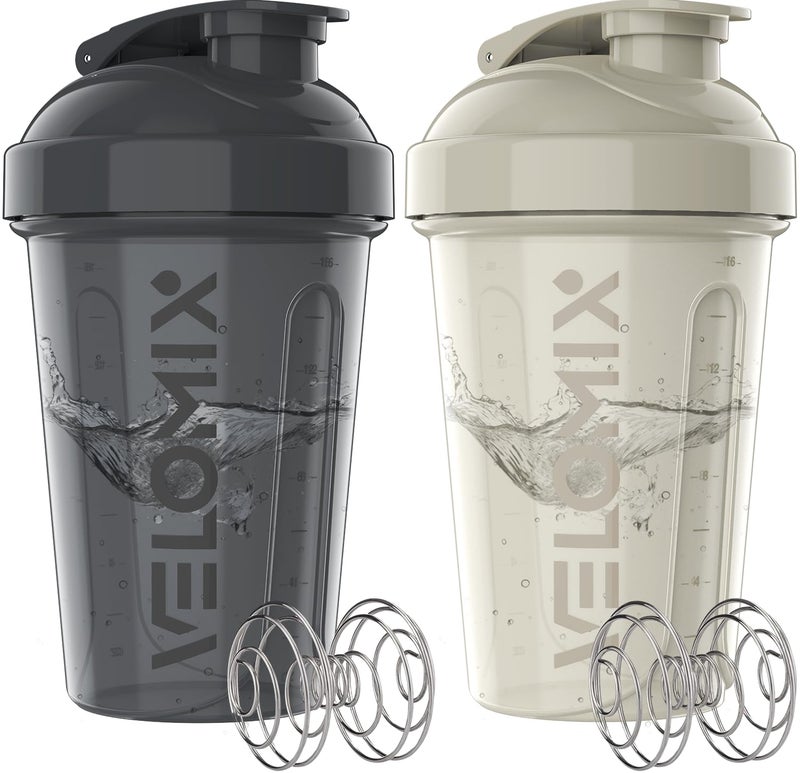 VELOMIX 2 Pack 20 oz Protein Shaker Bottles for Protein Mixes 2x Wire Whisk Leak Proof Shaker Cups for Protein Shakes and Pre Workout Protein Shaker Bottle Pack GrayWhite - Image 3