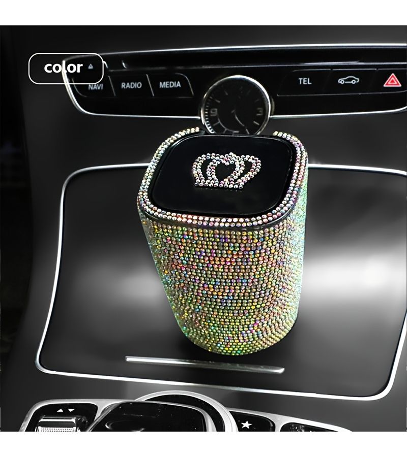 1 Car Diamond Ashtray With Lid Windproof Odor Proof Flame Retardant Shiny Mini Car Additions White Rhinestone - Image 3