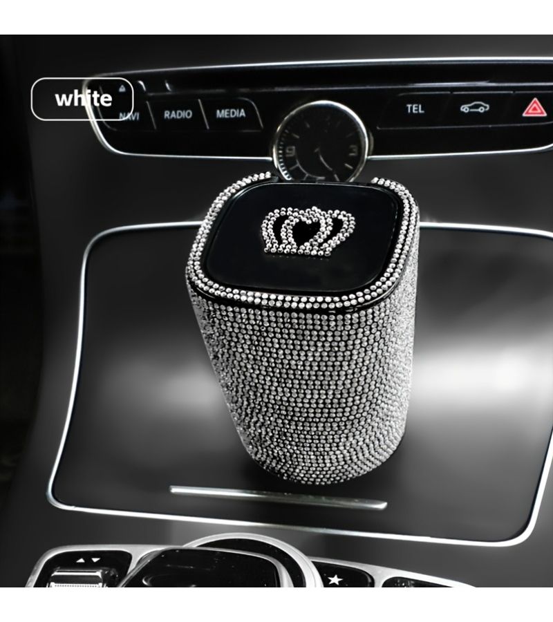 1 Car Diamond Ashtray With Lid Windproof Odor Proof Flame Retardant Shiny Mini Car Additions White Rhinestone - Image 4