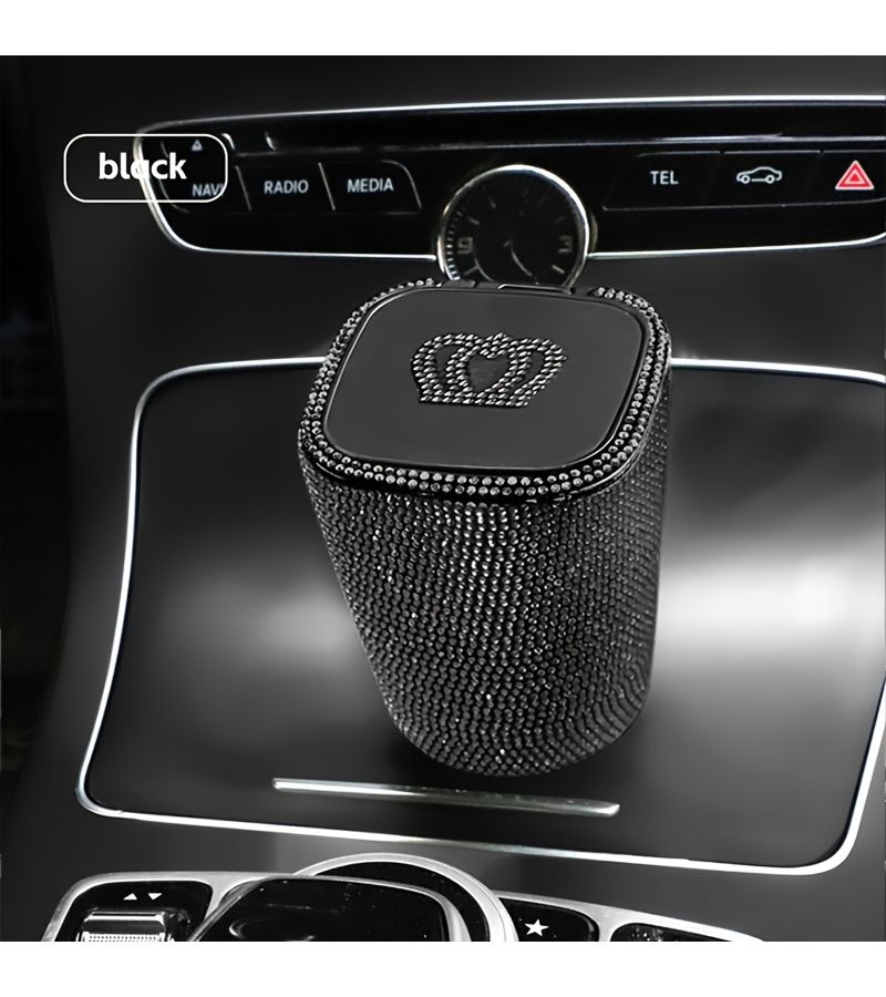 1 Car Diamond Ashtray With Lid Windproof Odor Proof Flame Retardant Shiny Mini Car Additions White Rhinestone - Image 5