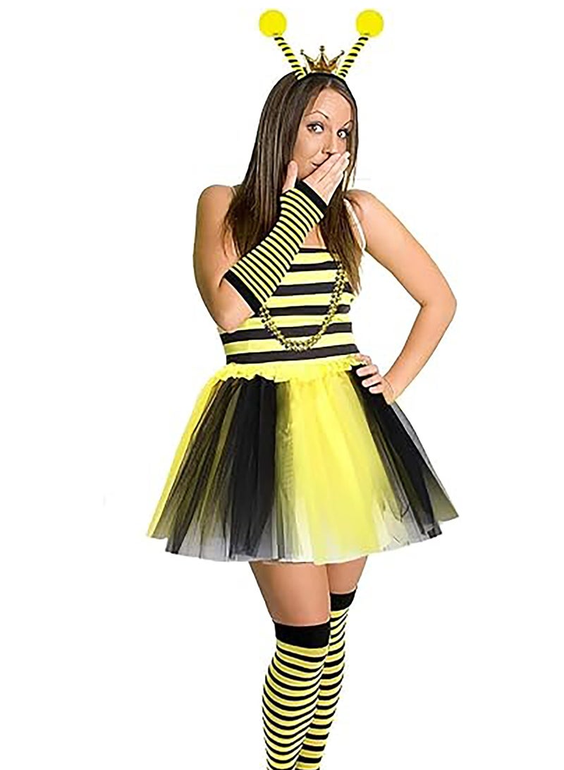 VUCATIN Bee Costume Kit 5 PCS Bee Costume Yellow Antenna Headband Sunglasses Tutu Skirt Bee Striped Leg Warmers Knee Thigh High Stocking Long Gloves for Cosplay Party - Image 2