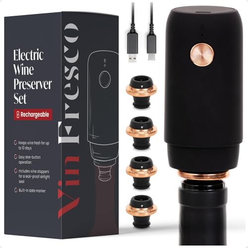 Electric Wine Preserver  Rechargeable Vacuum Saver With Airtight Seal  Automatic Air Remover Pump for 10 Days of Flavor  Freshness  Preservation System Black  Rose Gold