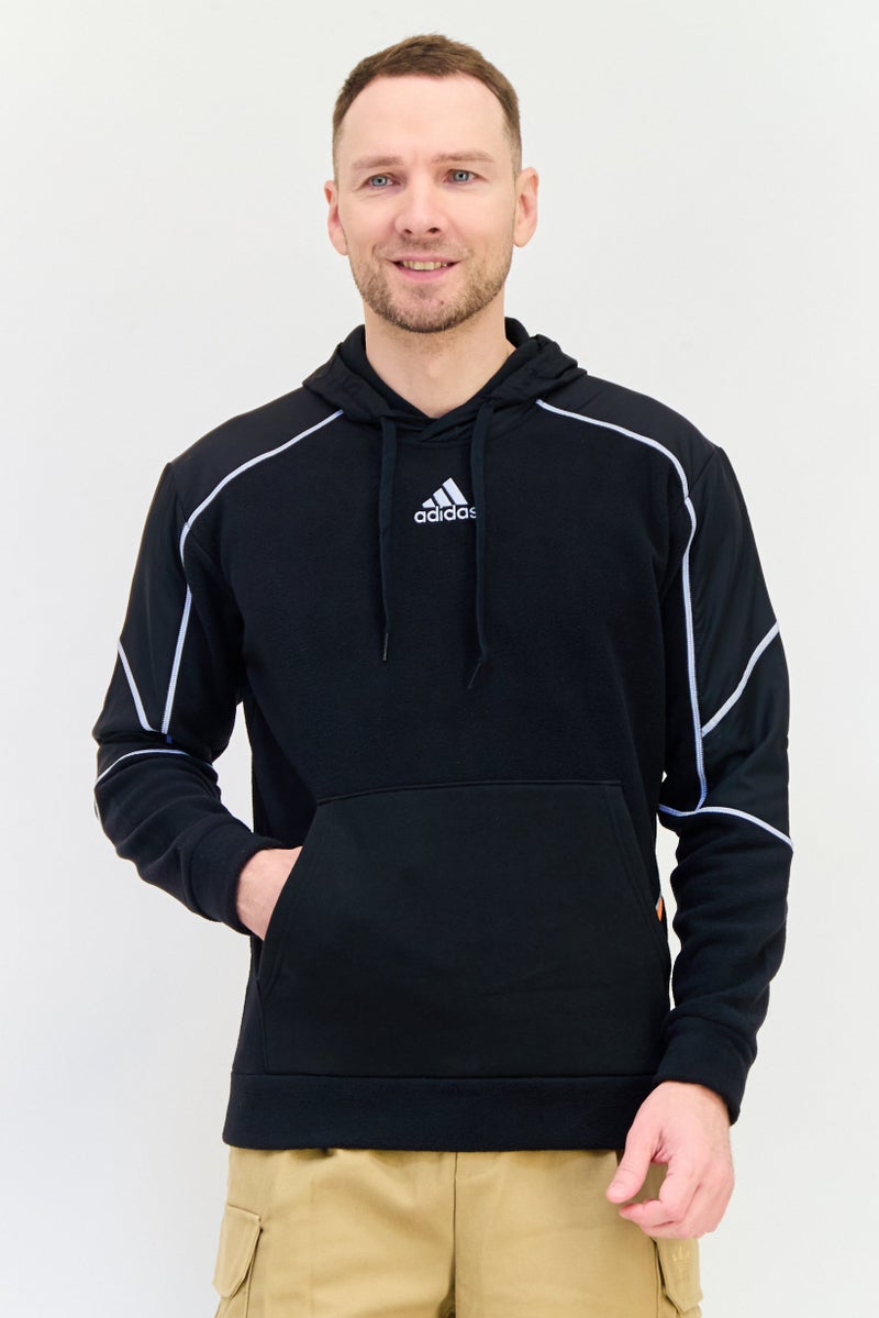 Adidas Men Loose Fit Embroidered Logo Long Sleeves Outdoor Hoodie, Black  - Image 1