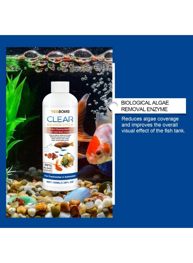 YEGBONG Fish Tank Water Cleaner, Clean Fish Tank Stains, Clear Water Quality and Control Algae Growth 100ml - Image 3