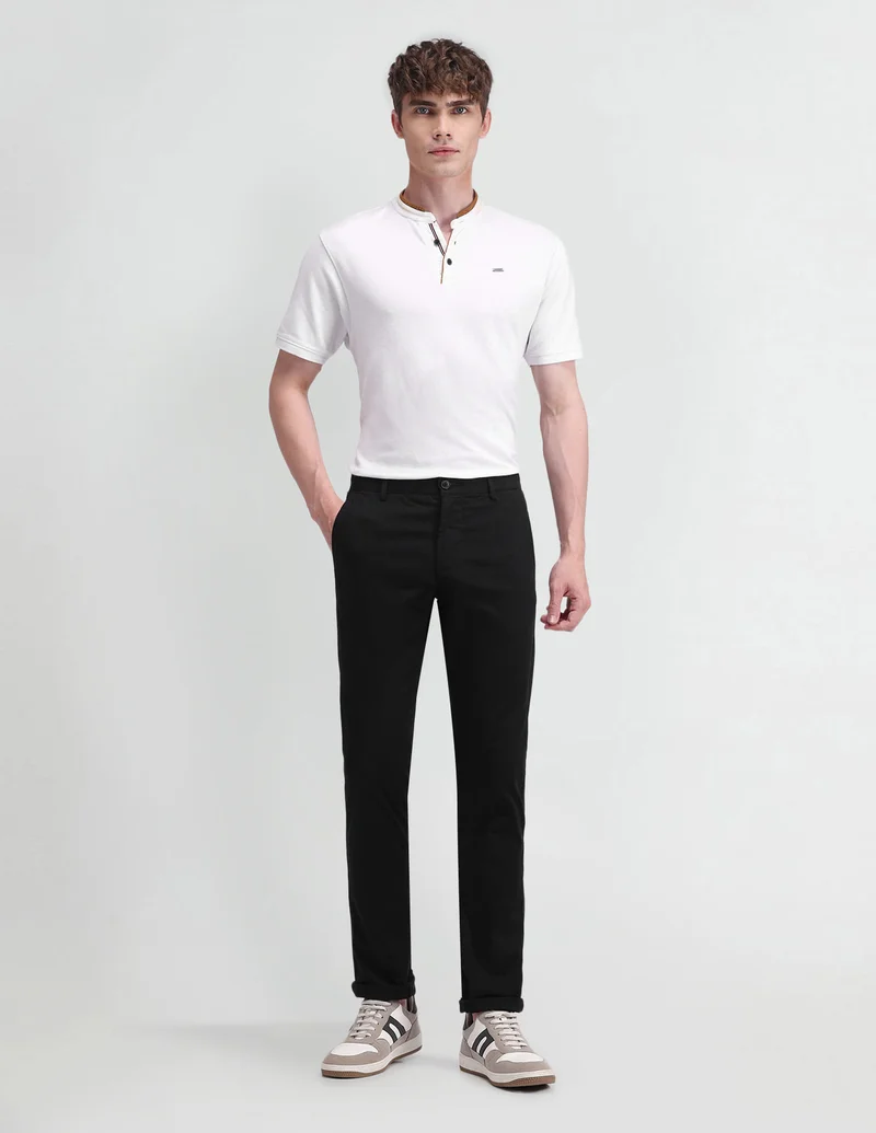 Arrow Black Slim Fit Dobby Trousers for Men | Best Price UAE