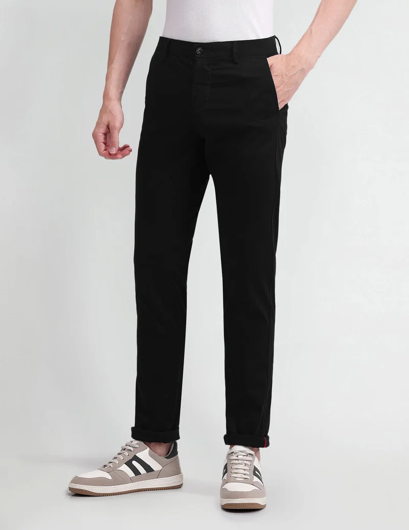 Arrow Black Slim Fit Dobby Trousers for Men | Best Price UAE