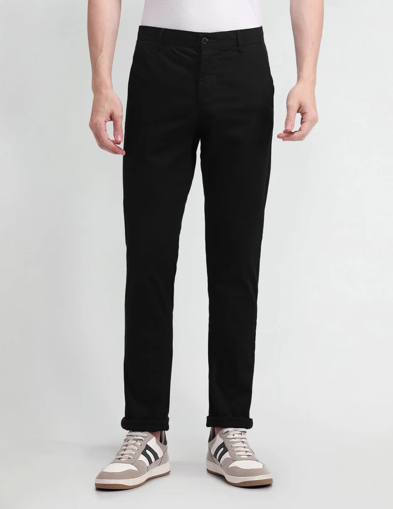 Arrow Black Slim Fit Dobby Trousers for Men | Best Price UAE