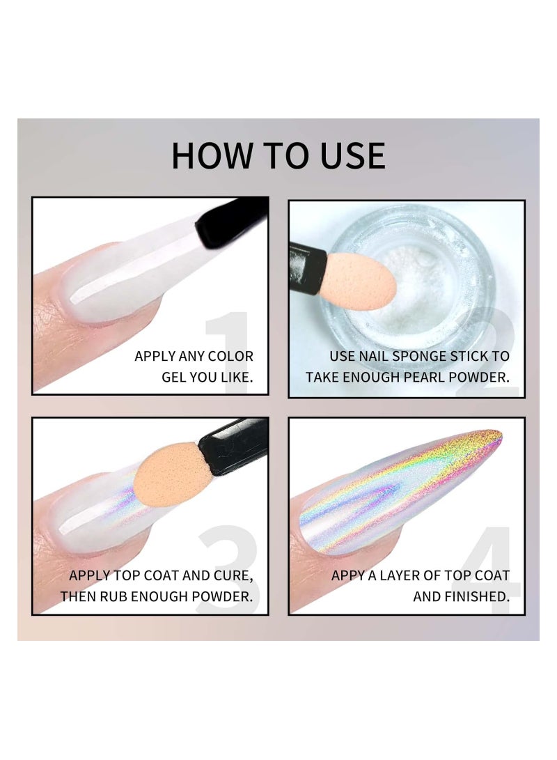 SOLARAE بودرة أظافر كروم لؤلؤي هولوجرافي، 2 قطع بودرة أظافر لؤلؤي قوس قزح، بودرة أظافر بيضاء سحرية، بودرة صبغة لؤلؤية عالية اللمعان، بودرة أظافر معدنية جليدية، لتصميم فن الأظافر - Image 4