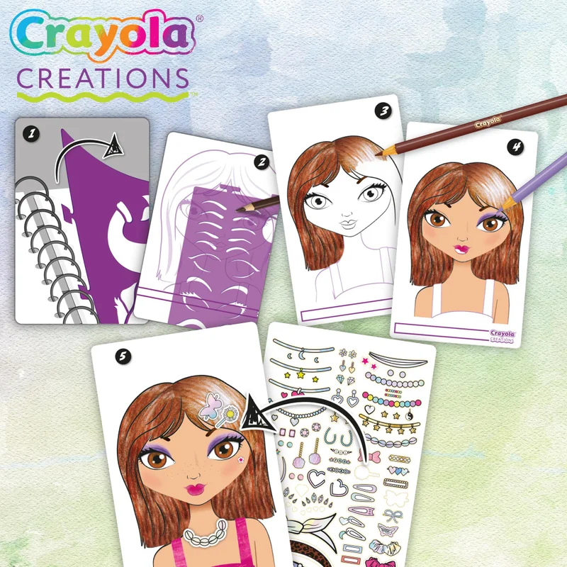 Crayola Crayola - Creations Compact Make-Up Artist Sketch Set | includes tutorial pages with beauty and makeup secrets and many pages of sketches |  trendy makeup and hairstyle tests and always find new fashion combinations | Ages 6+