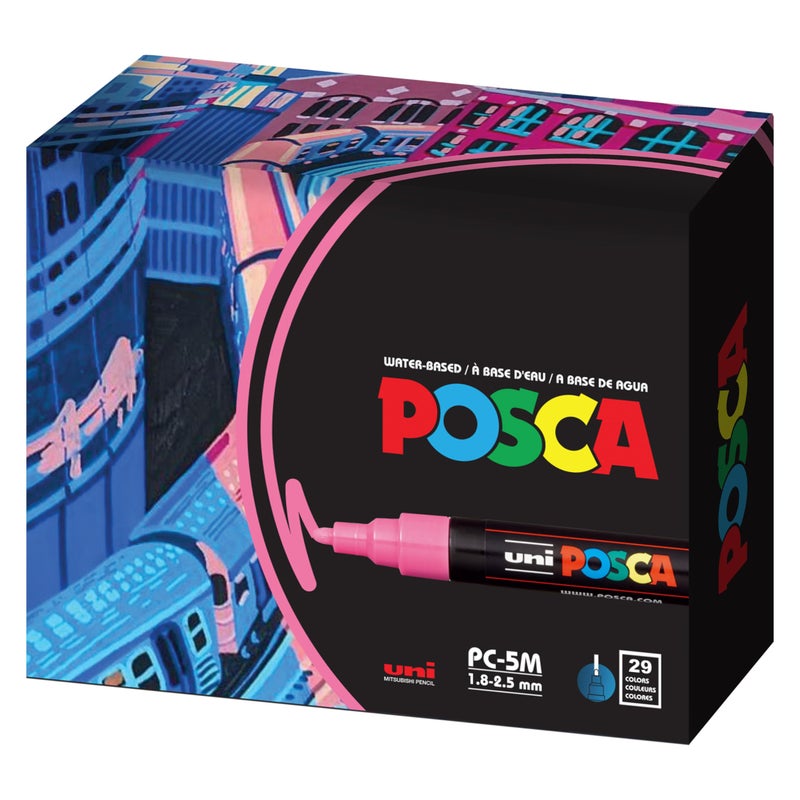 POSCA 29 Medium Posca Markers with 5M Reversible Tips - Coloring Markers, Set of Acrylic Paint Pens for Art Supplies, Fabric Paint, Fabric/Art Markers - Image 1