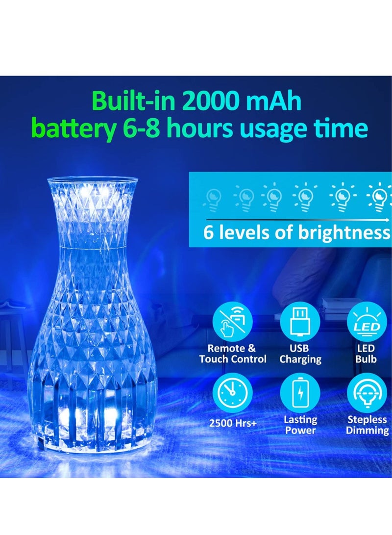 سيوسي RGB مصباح طاولة كريستال ، 16 لون و 4 نمط الاكريليك مصباح الماس روز ، مع لمسة وجهاز التحكم عن بعد ، 2000mAh USB شحن قابل للتعديل ضوء الصمام مصباح السرير الرومانسية ، ديكور غرفة نوم وغرفة معيشة الطرف ال - Image 2