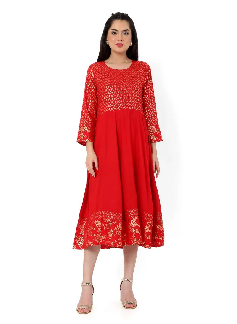 HANA & SARA SOFT GOLD FOIL PRINTED SHORT STYLISH FASHIONABLE ARABIC JALABIYA KAFTAN DRESS