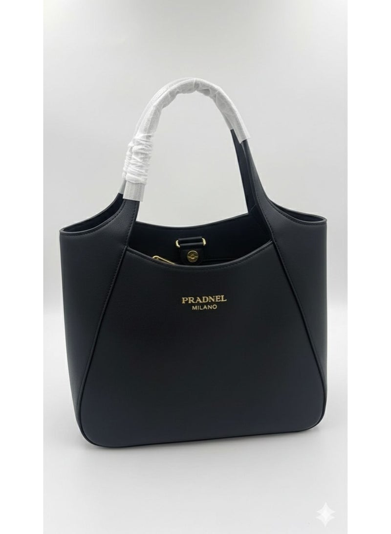 PRADNEL Hobo Tote Shoulder Bag,Leather Material,Gold Hardware,size 37cm color Black - Image 2