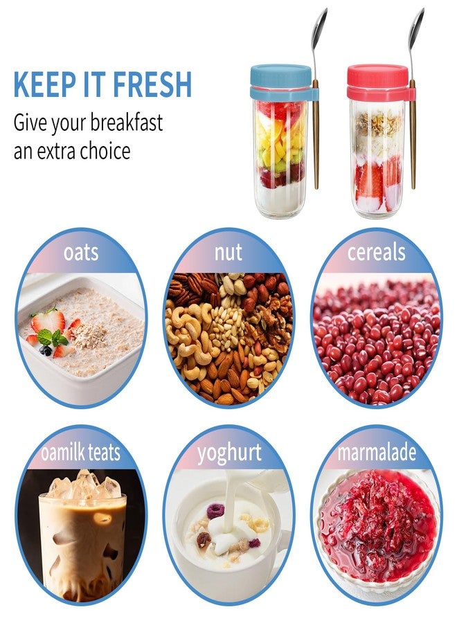 eispap 20oz - 2 Pack Overnight Oats Jars with Lids and Spoon, Overnight Oats Container with Lids, Measurement Marks, Wide Mouth Mason Jars for Salad, Cereal (blue and red) - Image 4