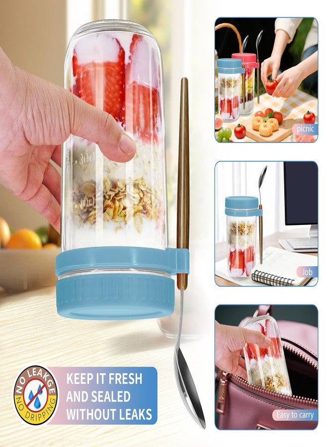 eispap 20oz - 2 Pack Overnight Oats Jars with Lids and Spoon, Overnight Oats Container with Lids, Measurement Marks, Wide Mouth Mason Jars for Salad, Cereal (blue and red) - Image 3