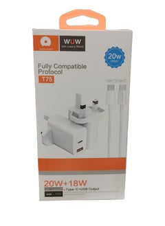 WUW 20W Charger with USB and Type-C Ports  with Type-c Cable white  - Image 2