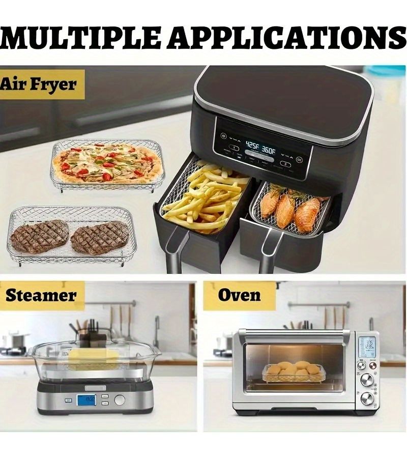 Stainless Steel Air Fryer Basket Rack 2pcs Round for Oven Microwave - Image 2