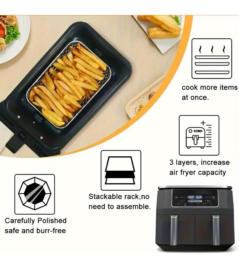 Stainless Steel Air Fryer Basket Rack 2pcs Round for Oven Microwave - Image 5