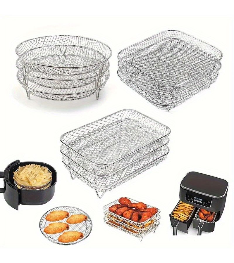 Stainless Steel Air Fryer Basket Rack 2pcs Round for Oven Microwave - Image 1