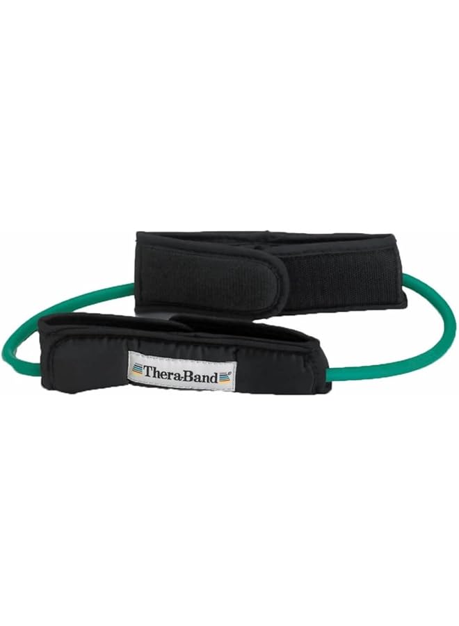 TheraBand Resistance Tubes Professional Latex Elastic Tubing with Handles For Physical Therapy Lower Pilates At Home Workouts Rehab 12 Inch With Padded Cuffs Green Heavy Intermediate Level 1 - Image 1