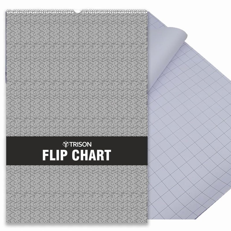 Trison Flip Chart | 25 sheets | Calendar type wiro-binding | 50x74.5 cm | White paper with square ruling 25 mm | Ideal for presentations, meetings, teaching purposes | Pack of 1 - Image 1