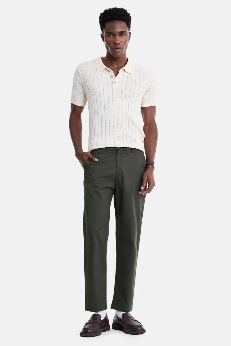 SNITCH Olive Solid Regular Fit Casual Chinos