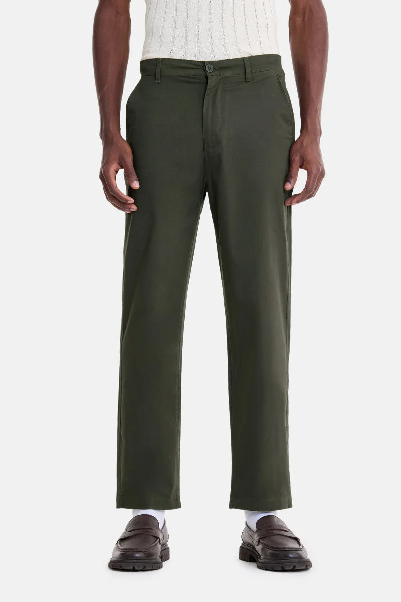 SNITCH Olive Olive Solid Regular Fit Casual Chinos for Men | Best Price UAE