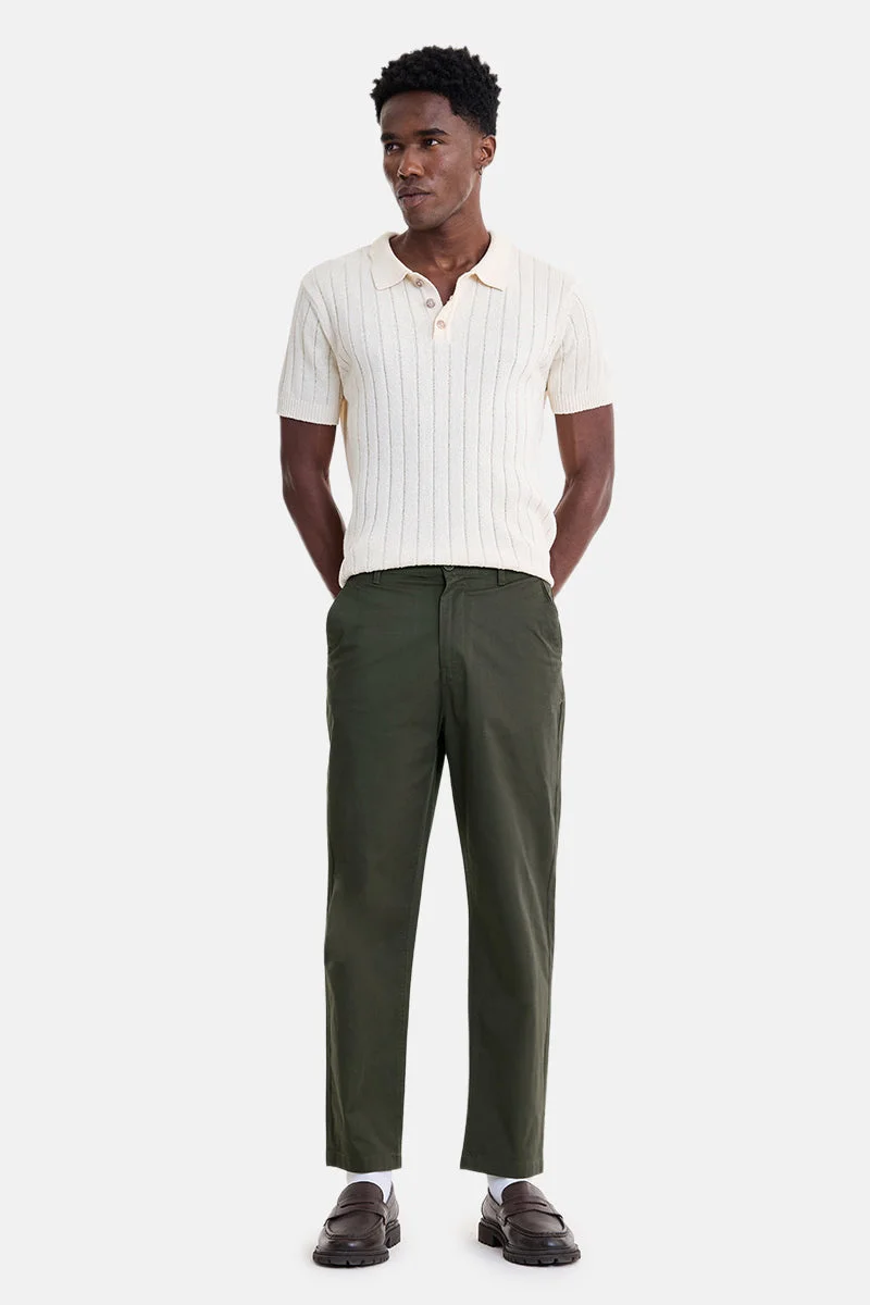 SNITCH Olive Olive Solid Regular Fit Casual Chinos for Men | Best Price UAE