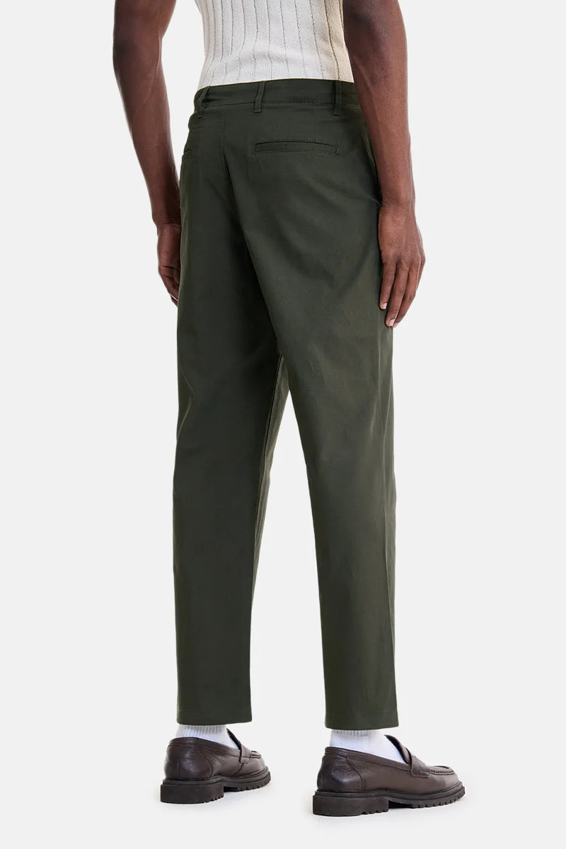 SNITCH Olive Olive Solid Regular Fit Casual Chinos for Men | Best Price UAE
