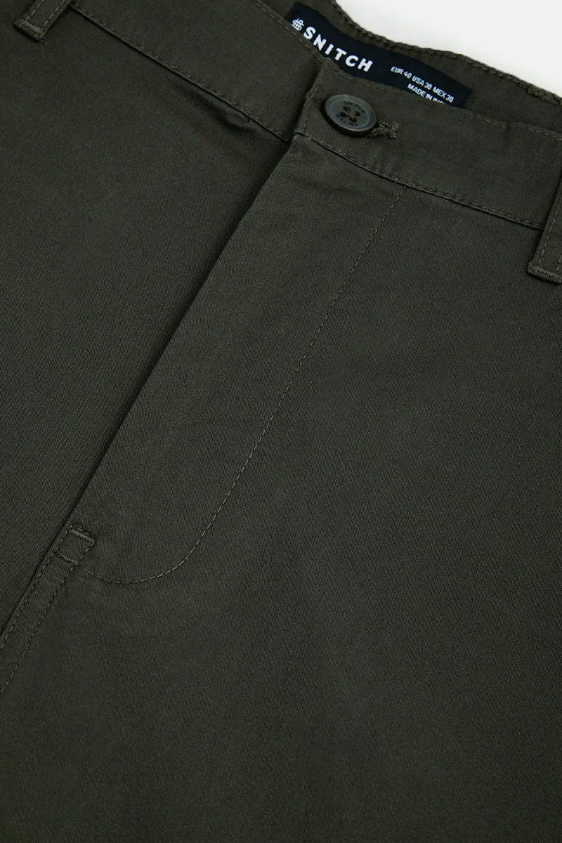SNITCH Olive Olive Solid Regular Fit Casual Chinos for Men | Best Price UAE