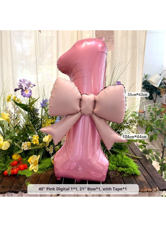 بالون رقم 1 وردي اللون مقاس 40 بوصة، زينة لحفلة عيد ميلاد الطفل الأول، دعائم تخطيط عيد الميلاد