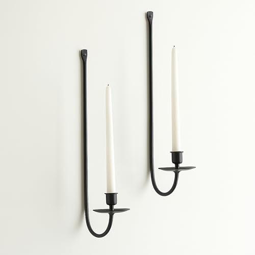 Remenna Metal Wall Candle Sconce Holder Set of 2 Wall Mount Candle Holders Modern Wall Candle Sconces Hanging for Living Room Farmhouse Fireplace Wedding 16.5"×5"×3" (Black) - Image 1
