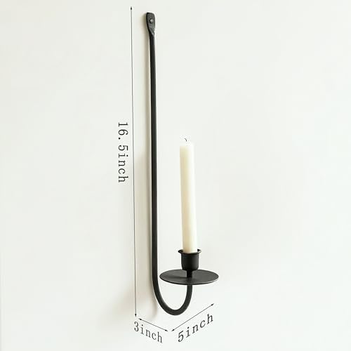 Remenna Metal Wall Candle Sconce Holder Set of 2 Wall Mount Candle Holders Modern Wall Candle Sconces Hanging for Living Room Farmhouse Fireplace Wedding 16.5"×5"×3" (Black) - Image 2