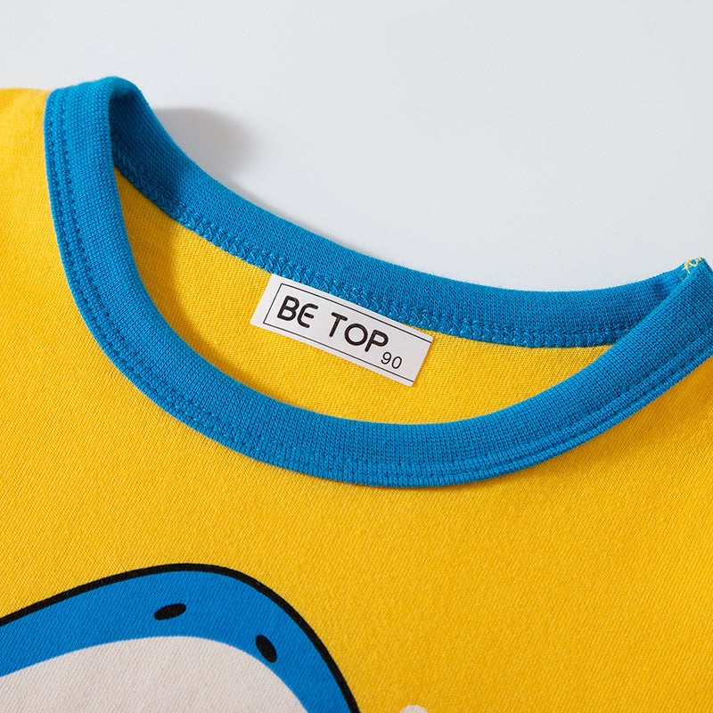 2025 New Cartoon Shark Print Autumn Children's Cotton Bottoming Shirt Round Neck Boys Long Sleeve T-Shirt One Generation - Image 4