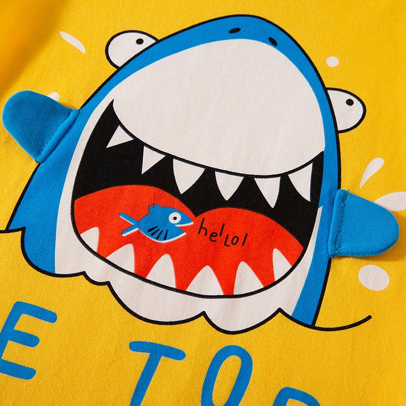 2025 New Cartoon Shark Print Autumn Children's Cotton Bottoming Shirt Round Neck Boys Long Sleeve T-Shirt One Generation - Image 5