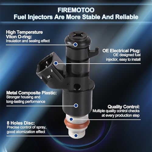 FIREMOTOO Fuel Injectors Pack of 6 Compatible with Acura MDX 3.5L V6 2003-2006 TL 3.2L V6 2004-2008 for Honda Accord 3.0L V6 2003-2007 Pilot 2005-2011 Odyssey 2005-2015 Ridgeline 2006-2013 3.5L V6 8 Holes - Image 2