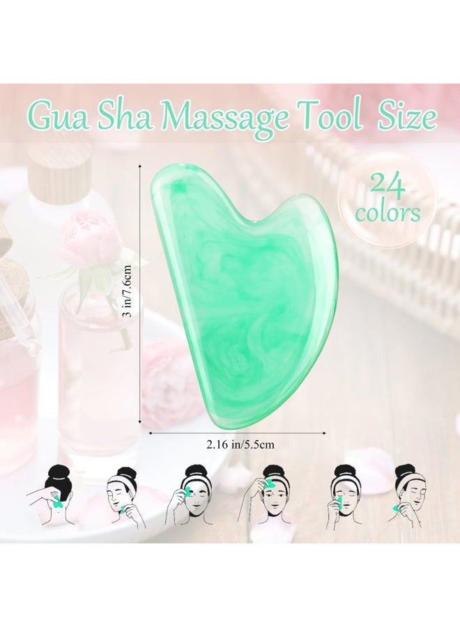 Sherr 24 Pcs Gua Sha Facial Tool Resin Gua Sha Massage Tool Heart Shaped Gua Sha Stone Guasha Board for Face Body Skin Massage Spa Acupuncture Prevent Wrinkles (Mixed Colors) - Image 2