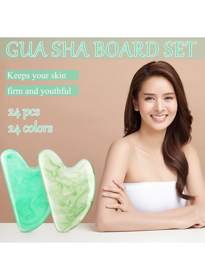 Sherr 24 Pcs Gua Sha Facial Tool Resin Gua Sha Massage Tool Heart Shaped Gua Sha Stone Guasha Board for Face Body Skin Massage Spa Acupuncture Prevent Wrinkles (Mixed Colors) - Image 5