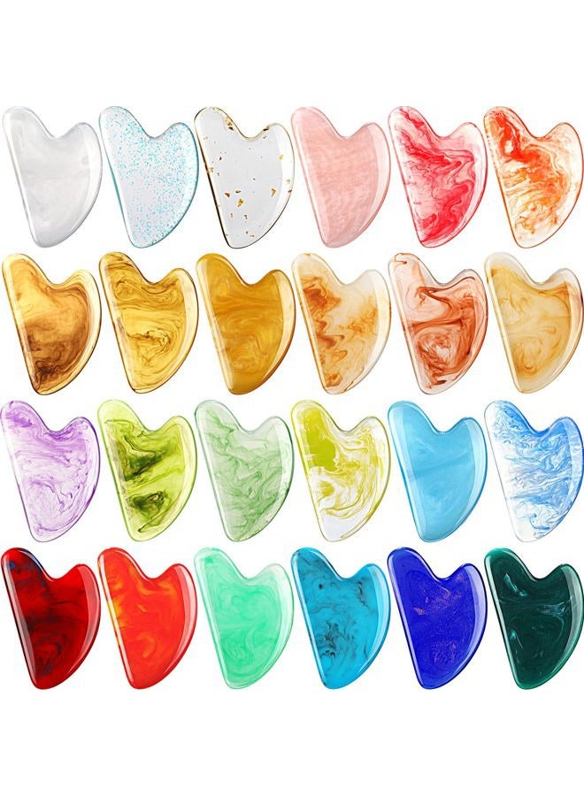 Sherr 24 Pcs Gua Sha Facial Tool Resin Gua Sha Massage Tool Heart Shaped Gua Sha Stone Guasha Board for Face Body Skin Massage Spa Acupuncture Prevent Wrinkles (Mixed Colors) - Image 1